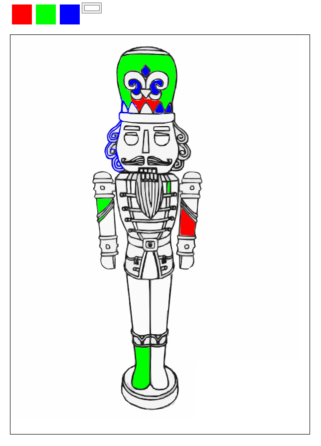 An early version of Paint My Nutcracker — just a nutcracker outline and a handful of color swatches